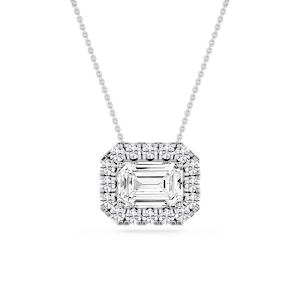 Emerald Lab Grown Diamond East West Halo Slide Pendant - 16 to 18 Inches