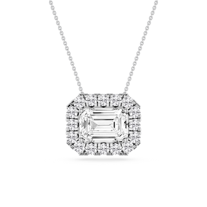 Emerald Lab Grown Diamond East West Halo Slide Pendant - 16 to 18 Inches