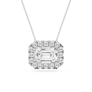 Emerald Lab Grown Diamond East West Halo Slide Pendant - 16 to 18 Inches