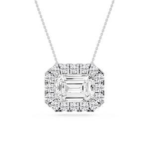 Emerald Lab Grown Diamond East West Halo Slide Pendant - 16 to 18 Inches