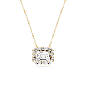 Emerald Lab Grown Diamond East West Halo Slide Pendant - 16 to 18 Inches