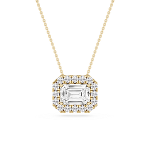 Emerald Lab Grown Diamond East West Halo Slide Pendant - 16 to 18 Inches