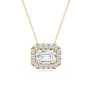 Emerald Lab Grown Diamond East West Halo Slide Pendant - 16 to 18 Inches