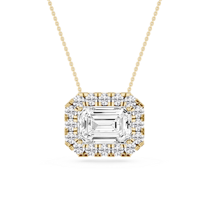 Emerald Lab Grown Diamond East West Halo Slide Pendant - 16 to 18 Inches