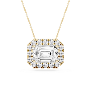 Emerald Lab Grown Diamond East West Halo Slide Pendant - 16 to 18 Inches