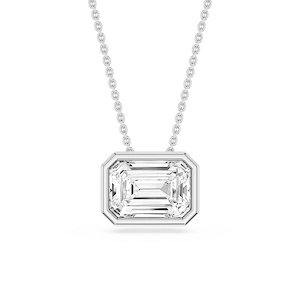 Emerald Lab Grown Diamond East West Solitaire Slide Pendant - 18 Inches