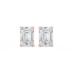 Emerald Lab Grown Diamond Classic Four Prong Basket Threaded Stud Earrings