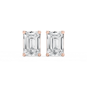 Emerald Lab Grown Diamond Classic Four Prong Basket Threaded Stud Earrings