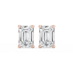 Emerald Lab Grown Diamond Classic Four Prong Basket Threaded Stud Earrings