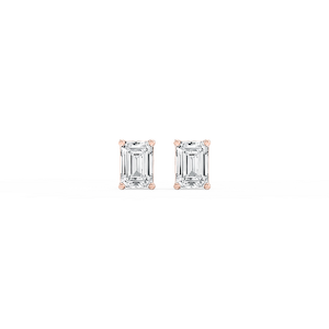 Emerald Lab Grown Diamond Classic Four Prong Basket Threaded Stud Earrings