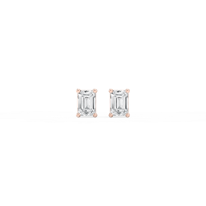 Emerald Lab Grown Diamond Classic Four Prong Basket Threaded Stud Earrings