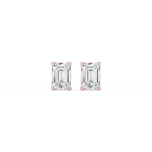 Emerald Lab Grown Diamond Classic Four Prong Basket Threaded Stud Earrings