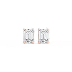 Emerald Lab Grown Diamond Classic Four Prong Basket Threaded Stud Earrings