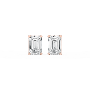 Emerald Lab Grown Diamond Classic Four Prong Basket Threaded Stud Earrings
