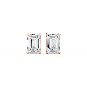 Emerald Lab Grown Diamond Classic Four Prong Basket Threaded Stud Earrings