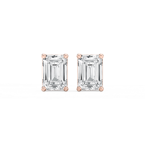 Emerald Lab Grown Diamond Classic Four Prong Basket Threaded Stud Earrings