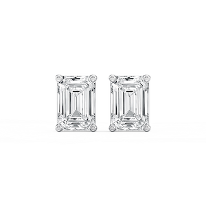 Emerald Lab Grown Diamond Classic Four Prong Basket Threaded Stud Earrings