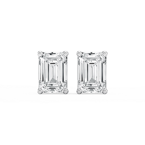 Emerald Lab Grown Diamond Classic Four Prong Basket Threaded Stud Earrings