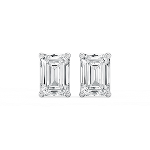 Emerald Lab Grown Diamond Classic Four Prong Basket Threaded Stud Earrings