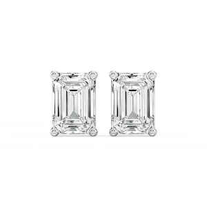 Emerald Lab Grown Diamond Classic Four Prong Basket Threaded Stud Earrings