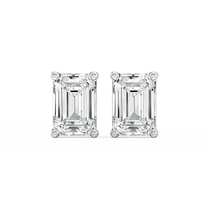 Emerald Lab Grown Diamond Classic Four Prong Basket Threaded Stud Earrings
