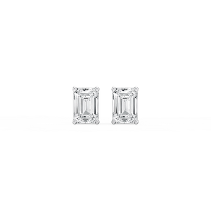 Emerald Lab Grown Diamond Classic Four Prong Basket Threaded Stud Earrings