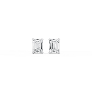 Emerald Lab Grown Diamond Classic Four Prong Basket Threaded Stud Earrings