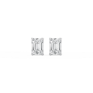 Emerald Lab Grown Diamond Classic Four Prong Basket Threaded Stud Earrings