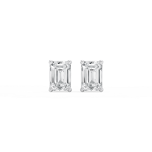 Emerald Lab Grown Diamond Classic Four Prong Basket Threaded Stud Earrings