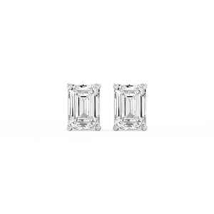 Emerald Lab Grown Diamond Classic Four Prong Basket Threaded Stud Earrings