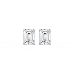 Emerald Lab Grown Diamond Classic Four Prong Basket Threaded Stud Earrings