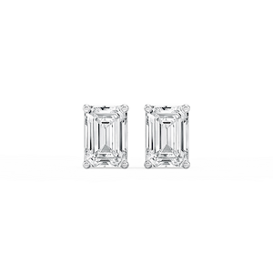 Emerald Lab Grown Diamond Classic Four Prong Basket Threaded Stud Earrings