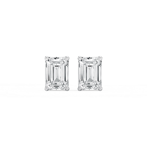Emerald Lab Grown Diamond Classic Four Prong Basket Threaded Stud Earrings