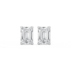 Emerald Lab Grown Diamond Classic Four Prong Basket Threaded Stud Earrings