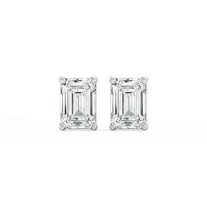 Emerald Lab Grown Diamond Classic Four Prong Basket Threaded Stud Earrings