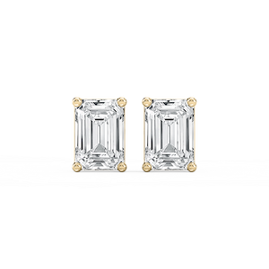 Emerald Lab Grown Diamond Classic Four Prong Basket Threaded Stud Earrings