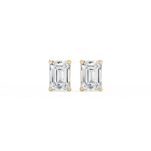Emerald Lab Grown Diamond Classic Four Prong Basket Threaded Stud Earrings
