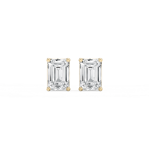 Emerald Lab Grown Diamond Classic Four Prong Basket Threaded Stud Earrings
