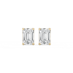 Emerald Lab Grown Diamond Classic Four Prong Basket Threaded Stud Earrings