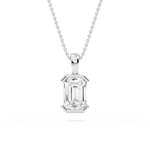 Emerald Lab Grown Diamond Half Bezel Solitaire Pendant