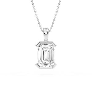 Emerald Lab Grown Diamond Half Bezel Solitaire Pendant