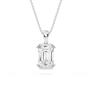 Emerald Lab Grown Diamond Half Bezel Solitaire Pendant
