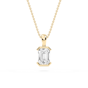 Emerald Lab Grown Diamond Half Bezel Solitaire Pendant