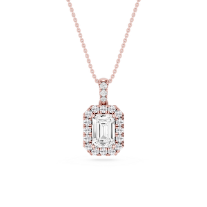 Emerald Lab Grown Diamond Halo Diamond Bail Solitaire Pendant - 16 to 18 Inches