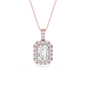 Emerald Lab Grown Diamond Halo Diamond Bail Solitaire Pendant - 16 to 18 Inches