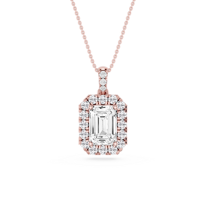 Emerald Lab Grown Diamond Halo Diamond Bail Solitaire Pendant - 16 to 18 Inches