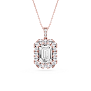 Emerald Lab Grown Diamond Halo Diamond Bail Solitaire Pendant - 16 to 18 Inches