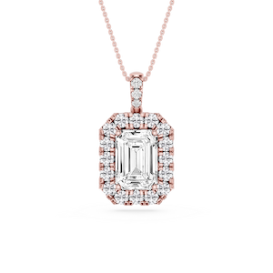 Emerald Lab Grown Diamond Halo Diamond Bail Solitaire Pendant - 16 to 18 Inches