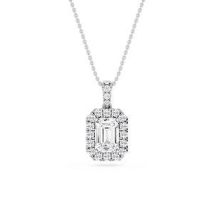 Emerald Lab Grown Diamond Halo Diamond Bail Solitaire Pendant - 16 to 18 Inches
