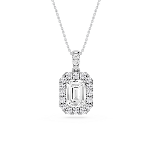 Emerald Lab Grown Diamond Halo Diamond Bail Solitaire Pendant - 16 to 18 Inches